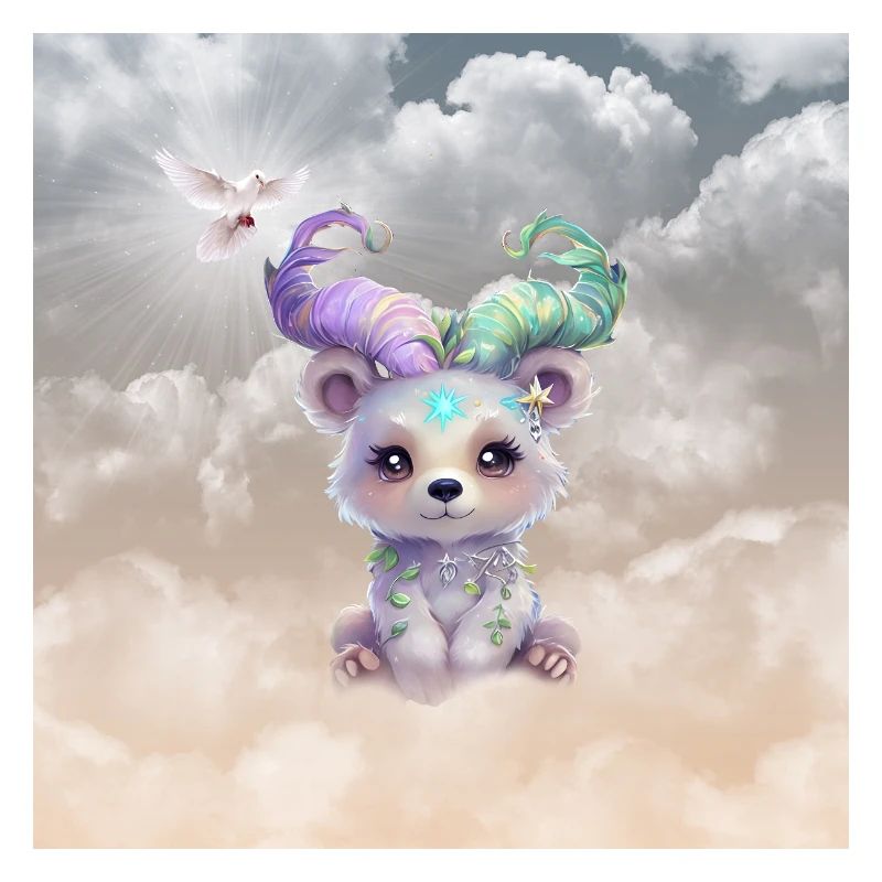Magical bear cub in pastel glitter.