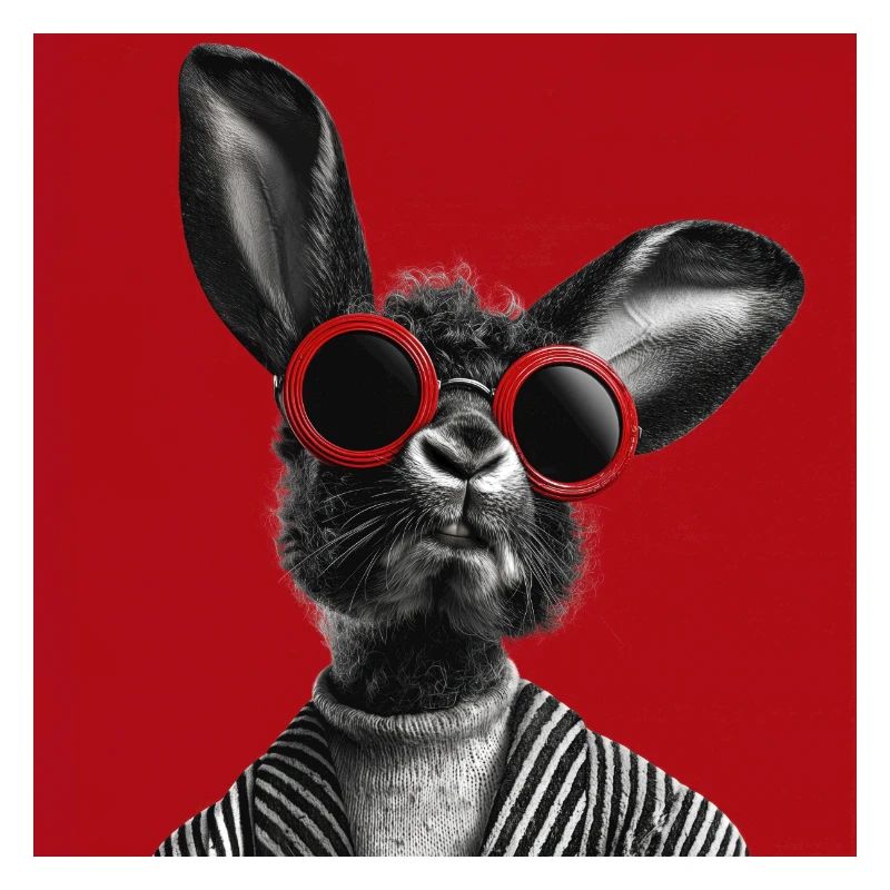 Bunny with sunglasses against red background