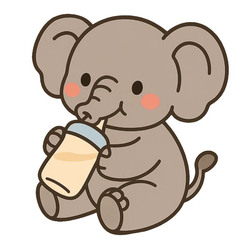 Kleiner Elefant mit Milchfläschen