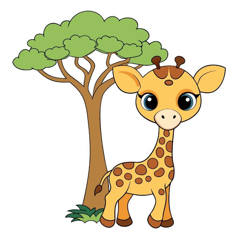 Bébé girafe mignonne près d’un arbre