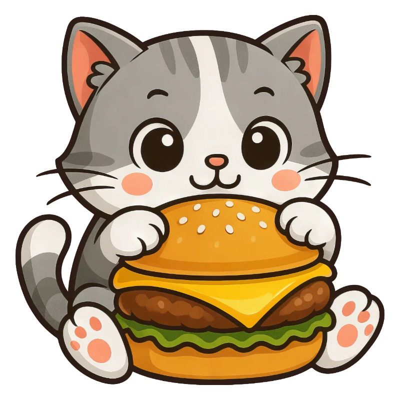 Chat si mignon hamburger restauration rapide nourriture de dessin animé