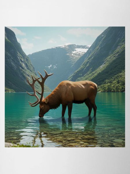 Alpenhirsch am ruhigen See