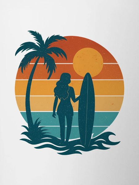 Sunset on the beach with surfer