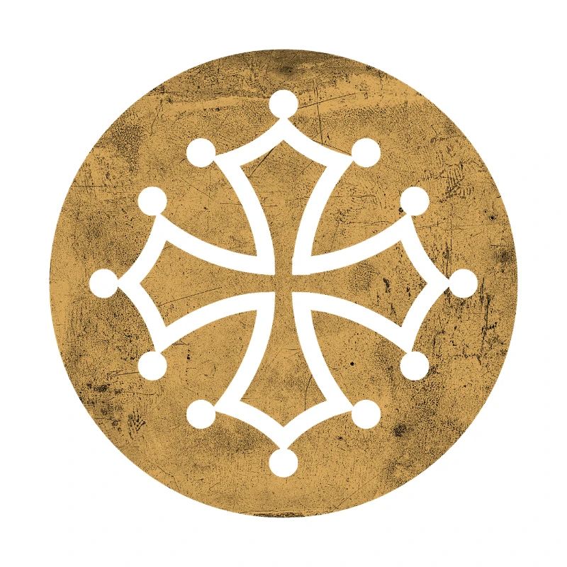 Croix cathare dans cercle doré - symbole occitan