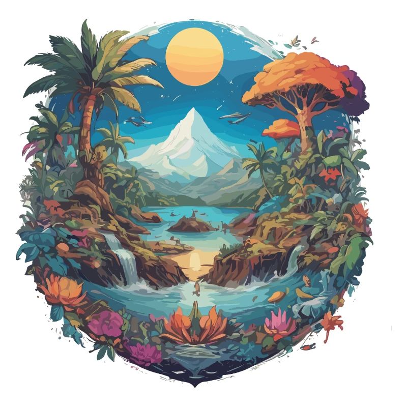 Mystical mountain and river landscape
