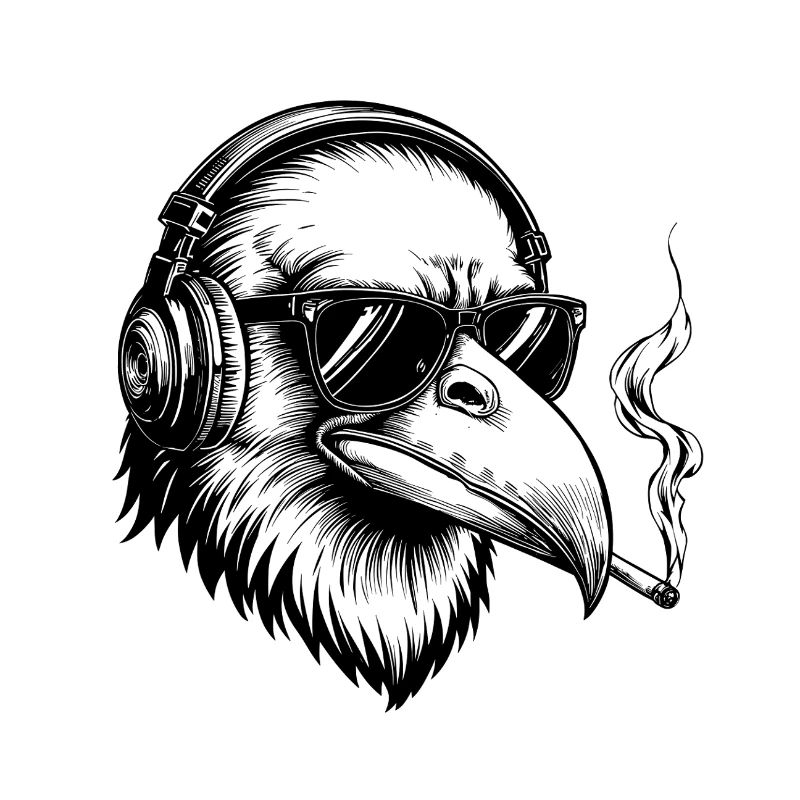 Crow with Cigarette – Gothic Crow Tattoo Style
