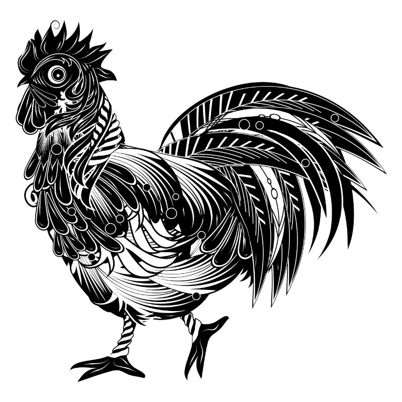 Un coq richement décoré