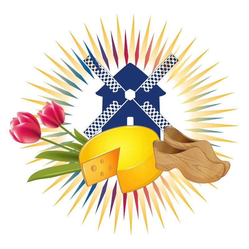Windmill with tulips, clogs and Dutch cheese