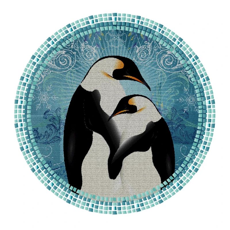 two magical penguins in mosaic style
