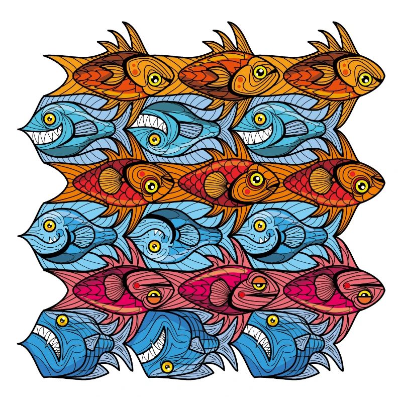 Escher-style Pisces tesselation in red blue
