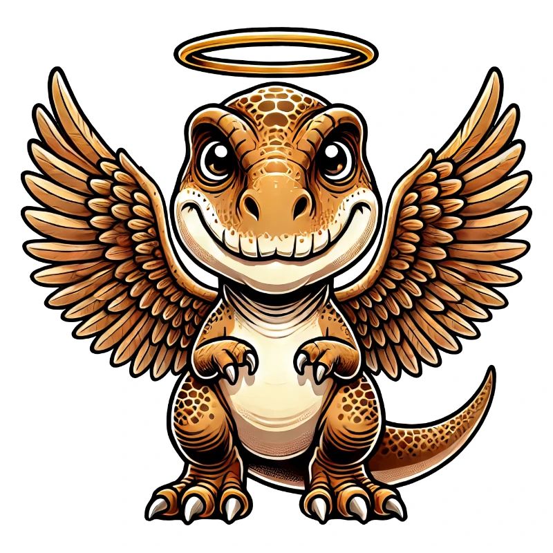 T-Rex Cartoon Angel Halo Wings Dino