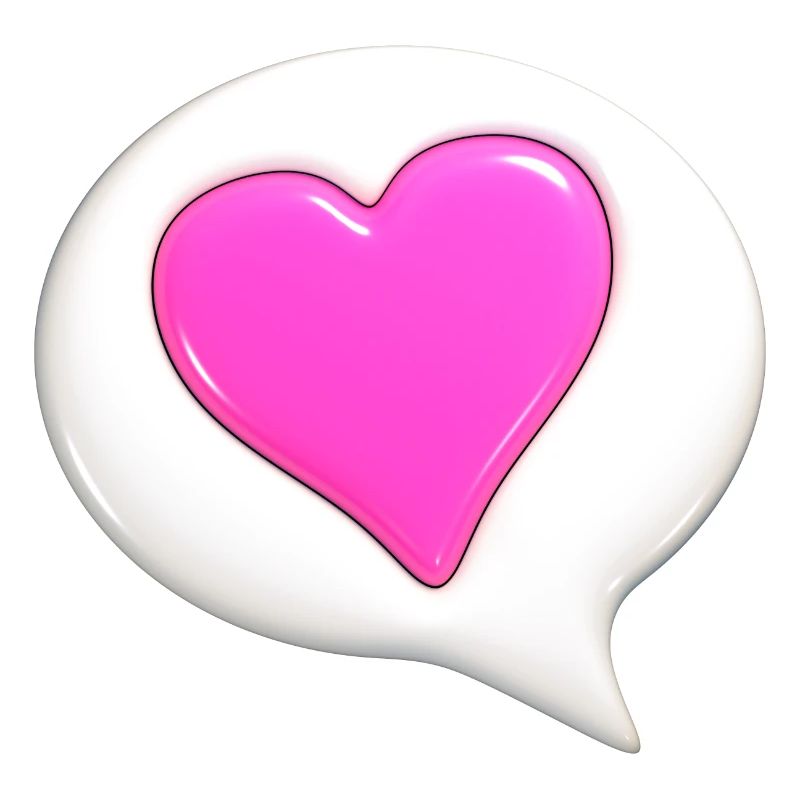 Pink colored heart in white speech bubble