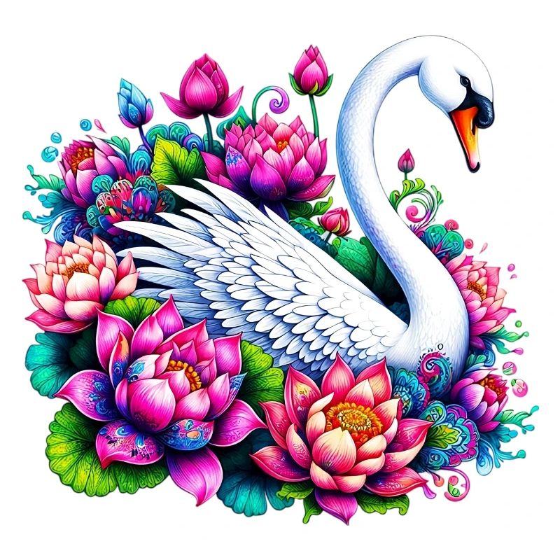 Cygne décoré de fleurs de lotus