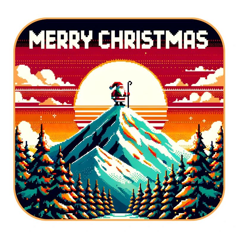 Weihnachtsmann auf dem Berg mit Sternenhimmel