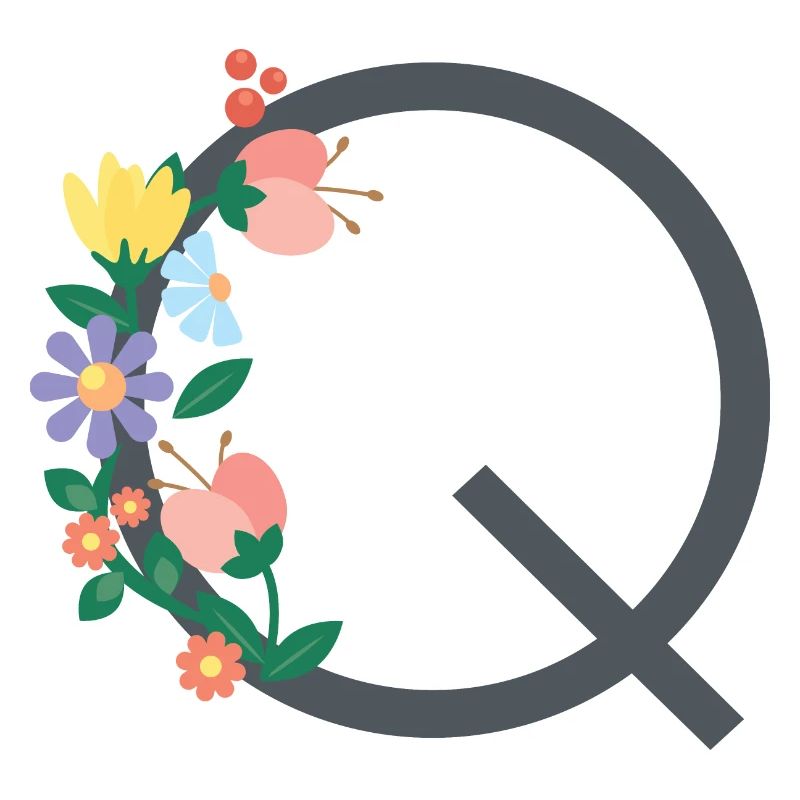 Eleganter Buchstabe 'Q' mit Blumen