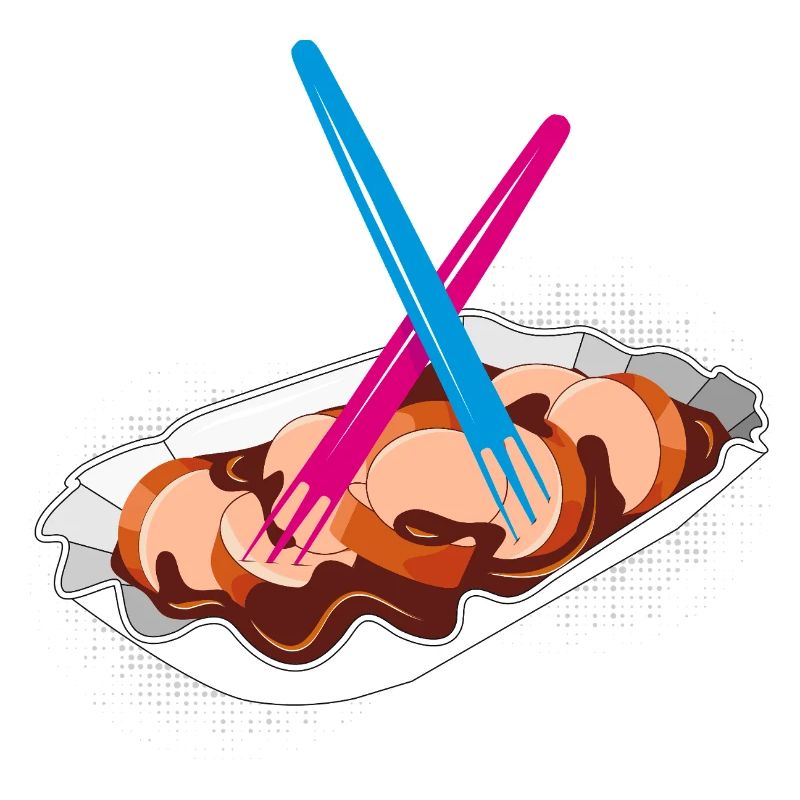 Currywurst avec deux fourchettes - Motif emblématique de la restauration rapide