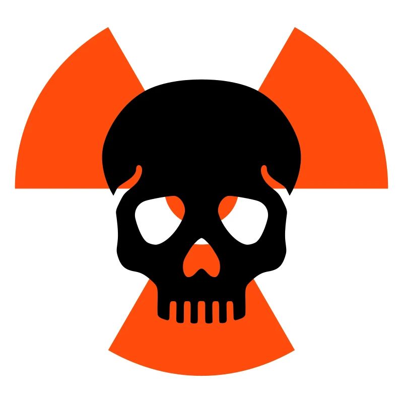 Skull without lower jaw before radiation warning signs