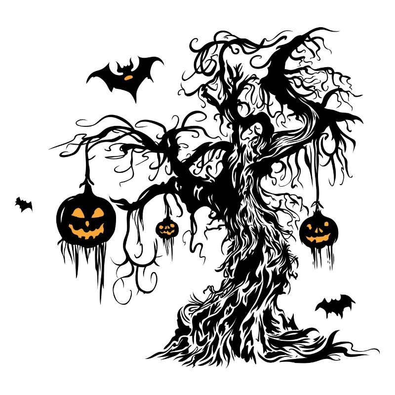 Halloween Tree with Pumpkin Lanterns Bat