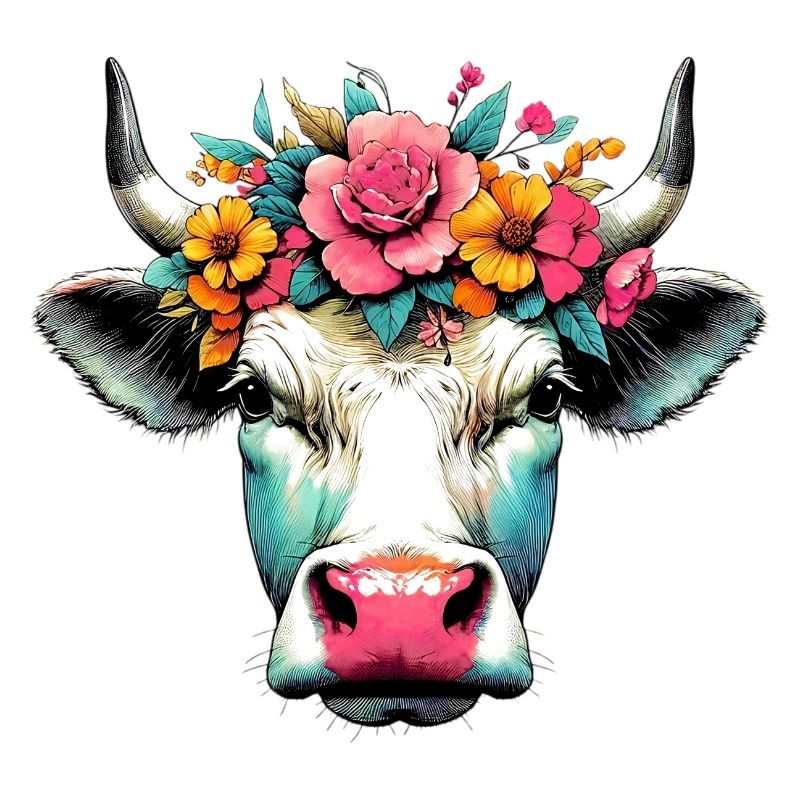 Vache avec des fleurs