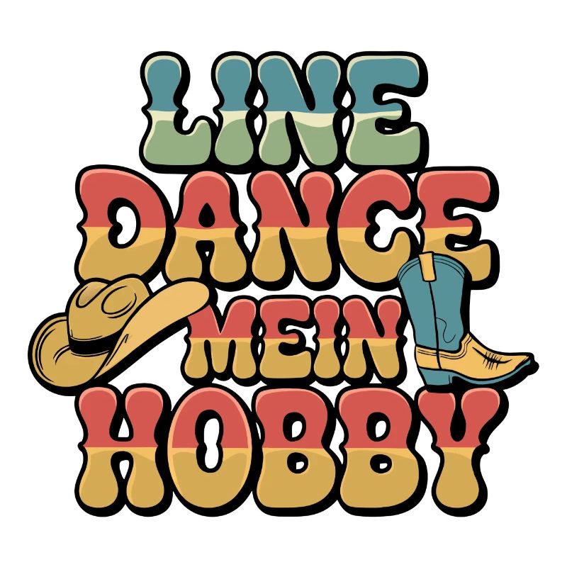 Colorful line dance design with cowboy hat