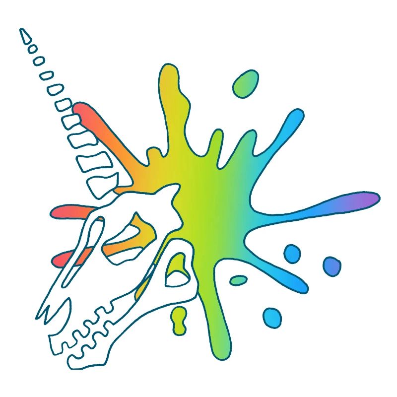 Crâne de licorne et explosion multicolore