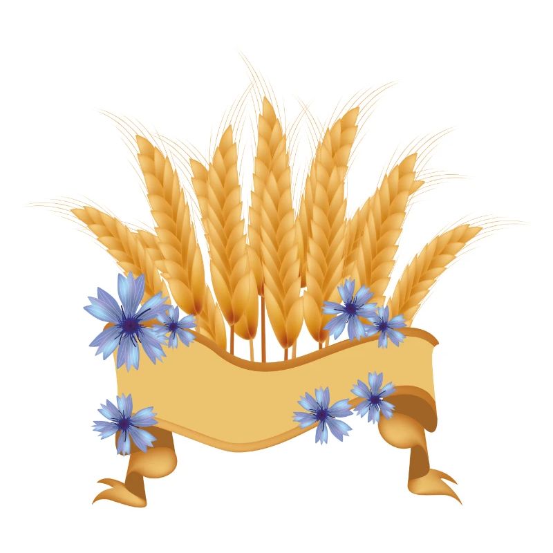 Wheat ears and cornflower blossoms with banners