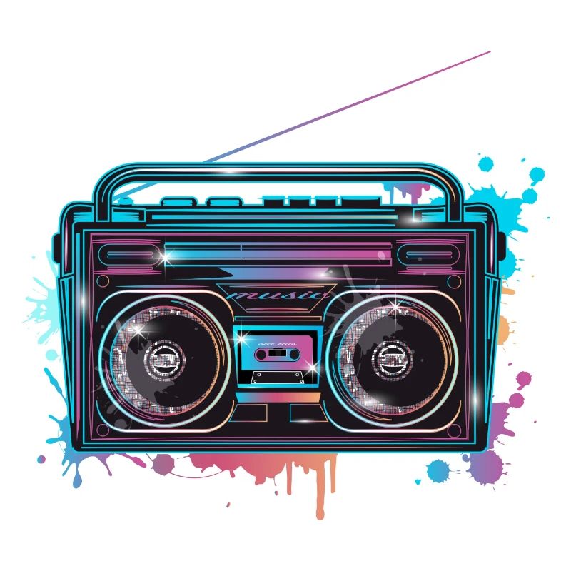 Cassette recorder in 80s neon graffiti look