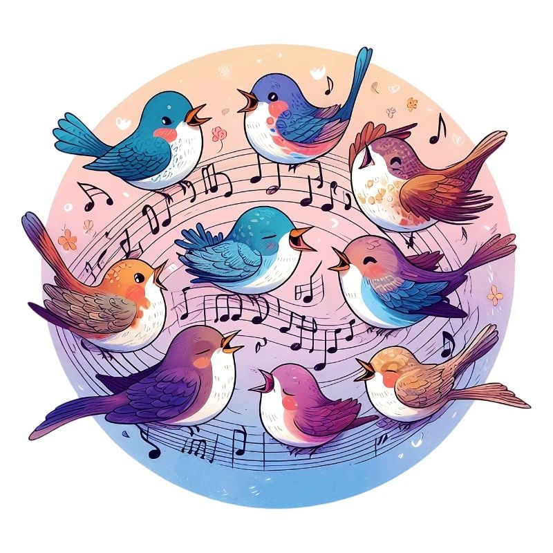 Birds sing on sheet music