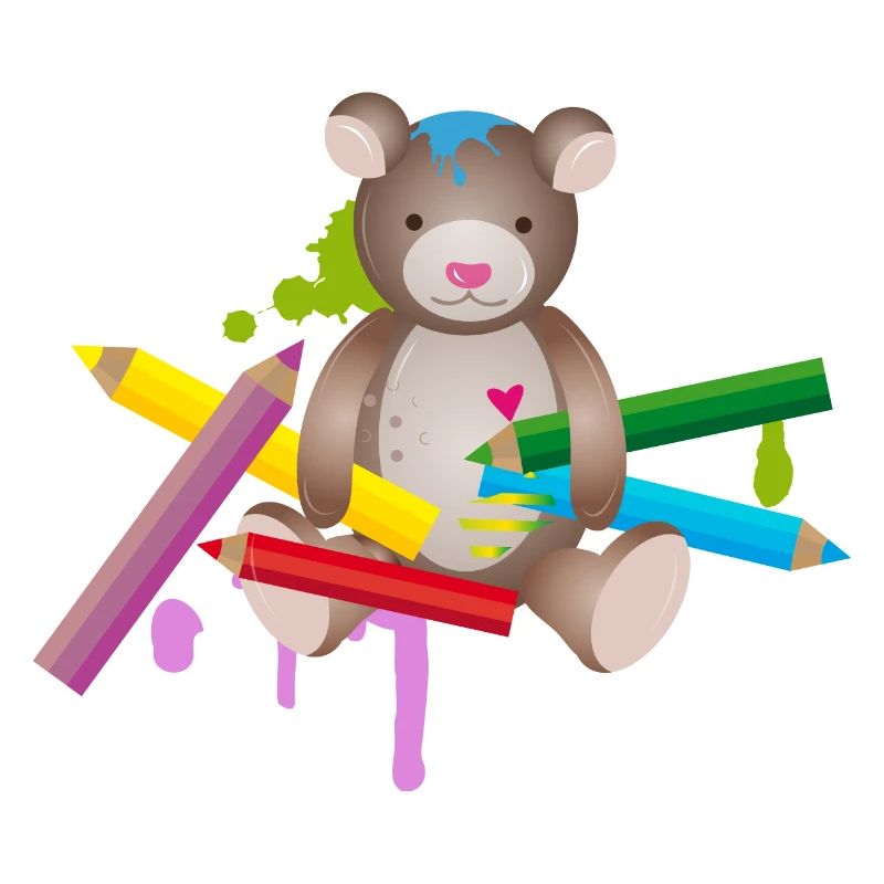 creative bear with colorful crayons