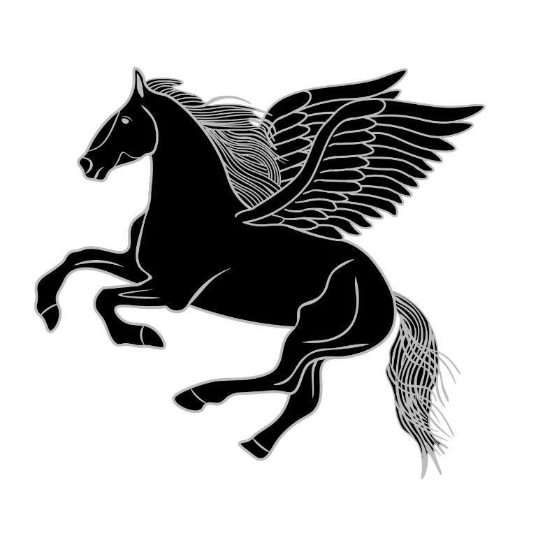 Cheval noir avec des ailes, Pegasus