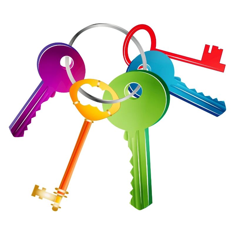 Brightly coloured keychain with key