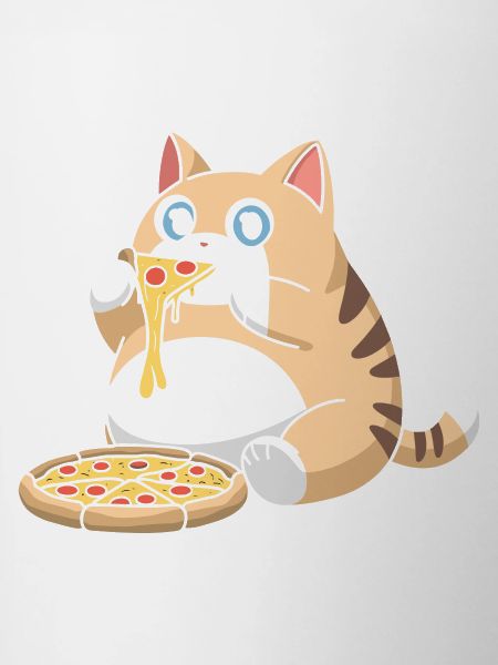 Cute Chubby Cat Eating Pizza