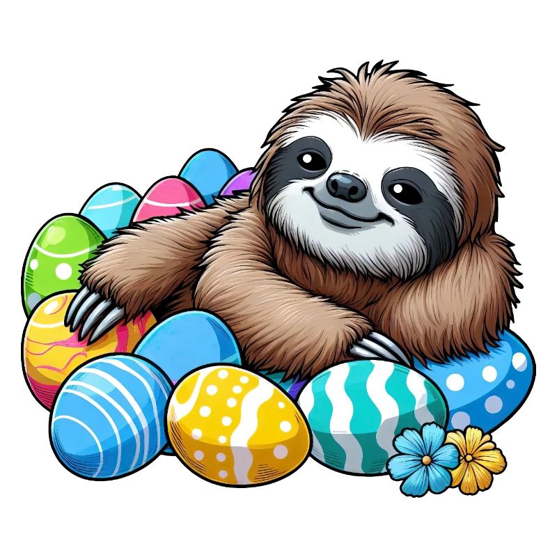 mignon paresseux oeuf de Pâques dessin animé Chilling Easter