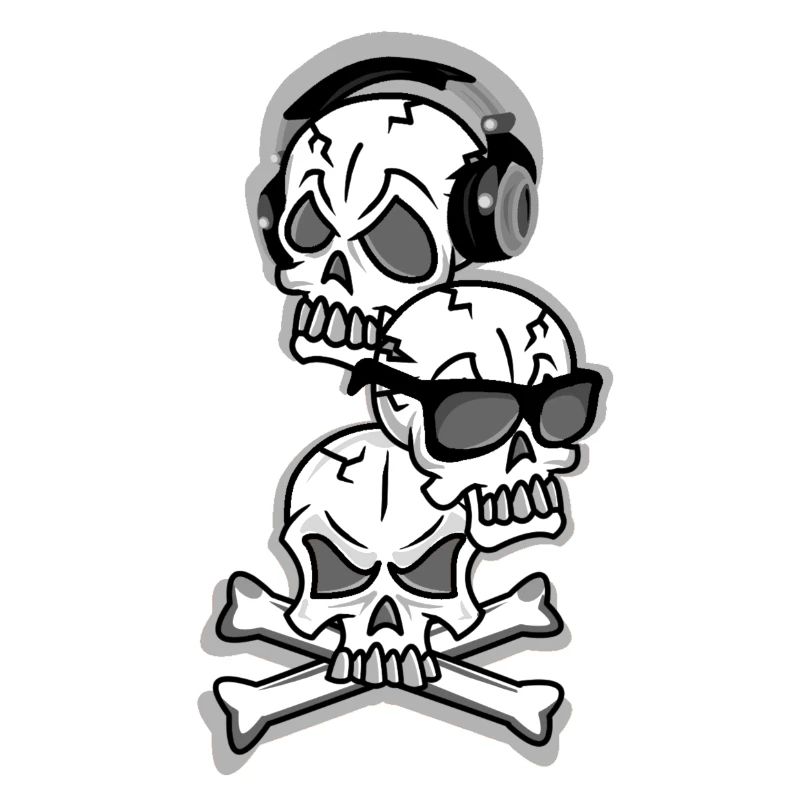 Three skulls, hear, see and speak no evil