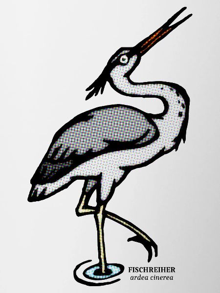 Heron Ardea cinerea retro illustration