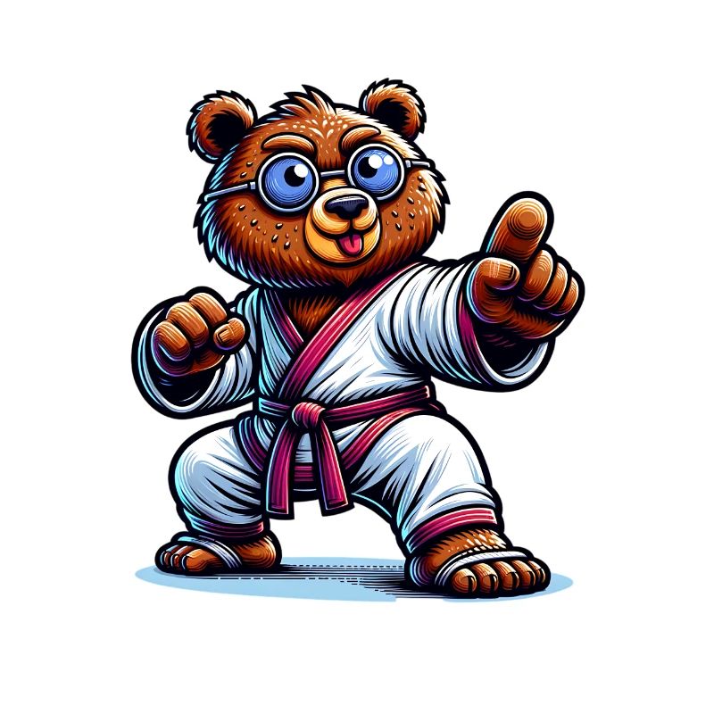 Karate Bär in Action mit Brille