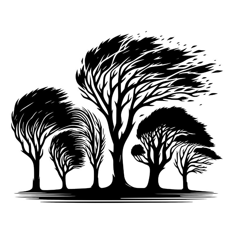Coastal trees in a violent autumn storm