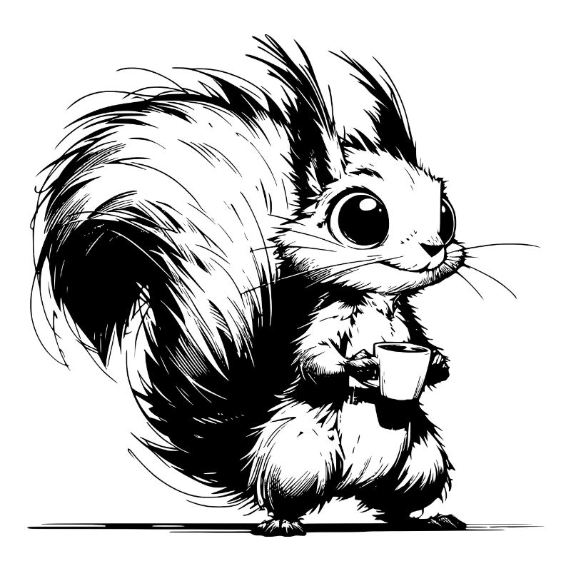 Bright baby squirrel with coffee
