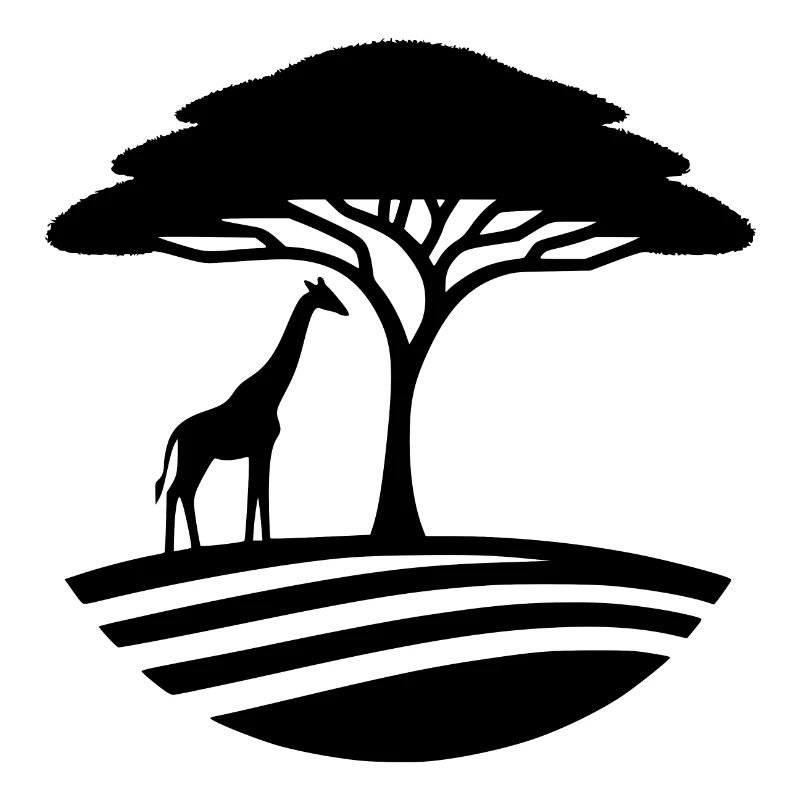 Elegant giraffe silhouette under an acacia tree