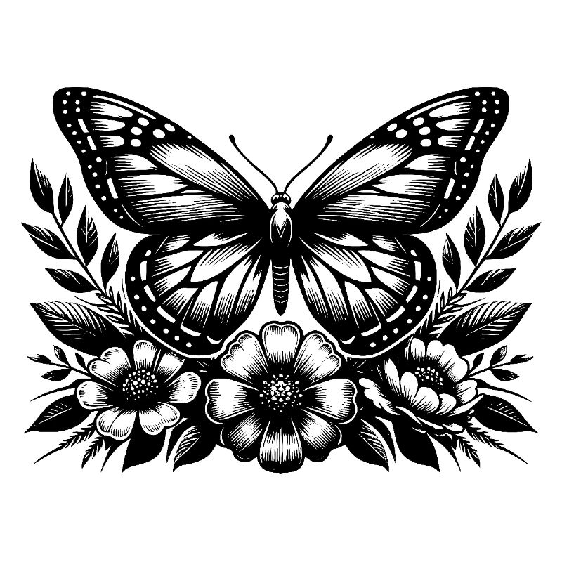 Butterfly and Flowers Botanical Artwork