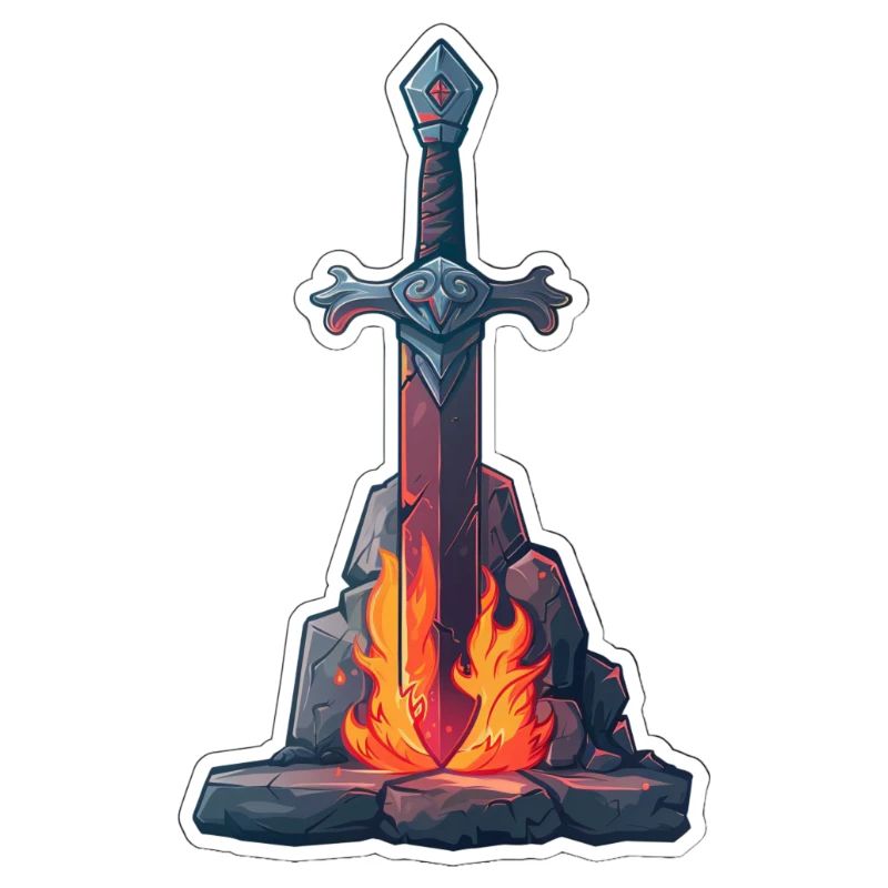 Fantasy RPG Schwert mit Feuer in einem Stein