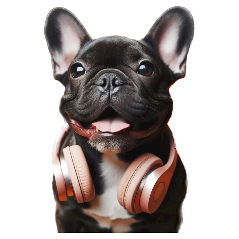 Bouledogue français avec écouteurs