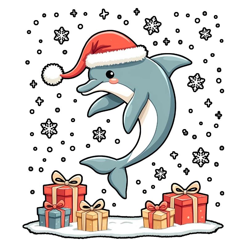 Delfin mit Weihnachtsmütze Schneeflocken
