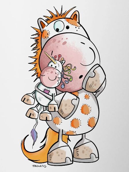 Pferd mit Einhorn Kuscheltier Cartoon 