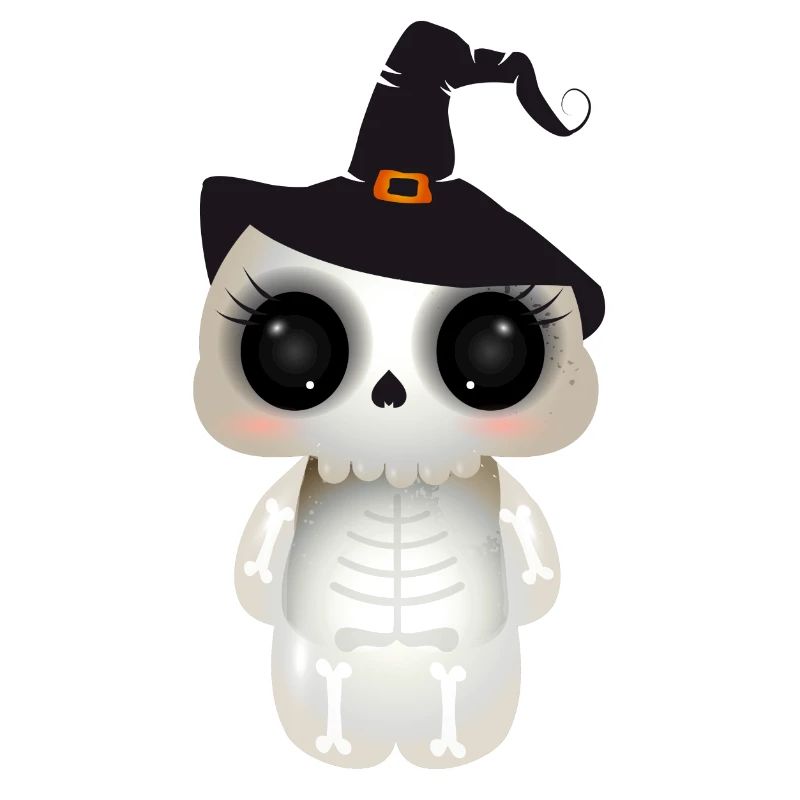 Crâne mignon avec chapeau de sorcière noir