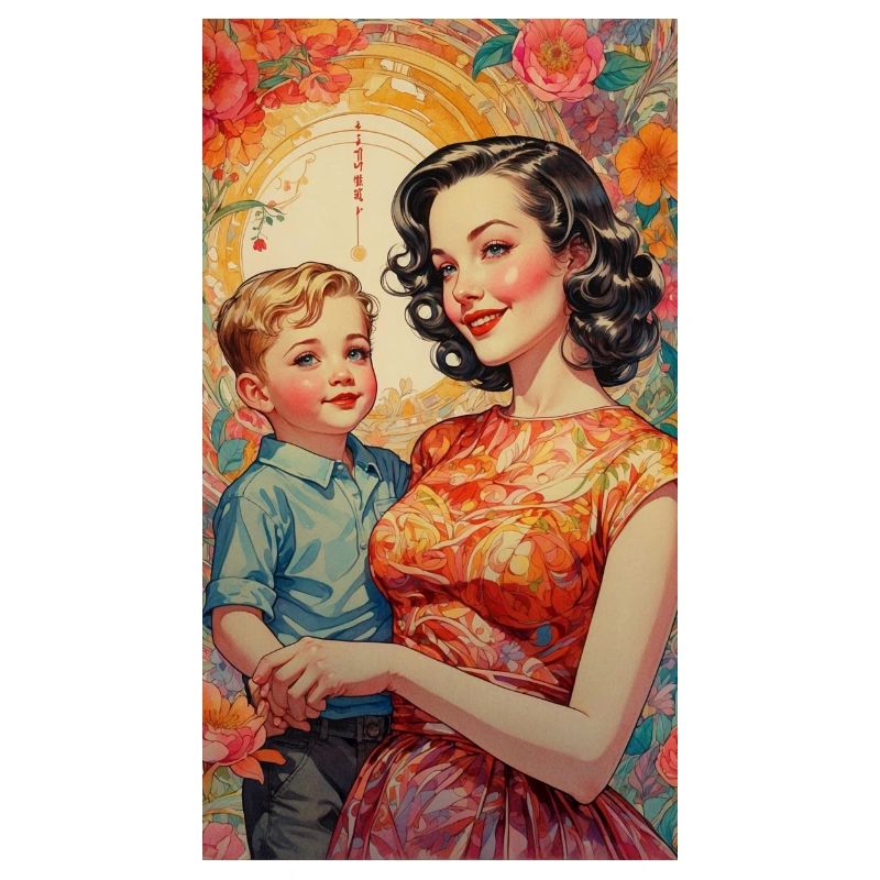 Mutter mit Kind - Retro 50er Jahre - Illustration