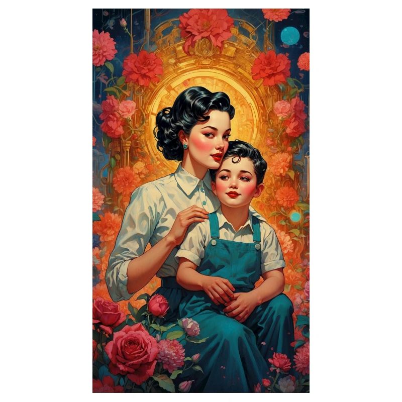 Mutter mit Kind und Rosen- Retro 50er Jahre