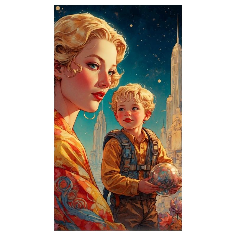 Mutter mit Kind - Retro 50er Jahre - Illustration