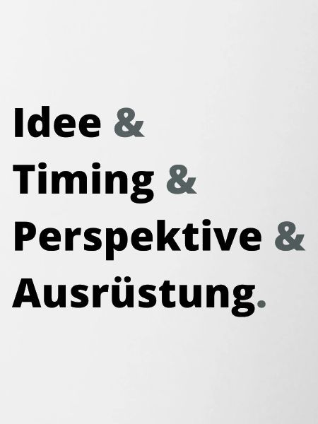 Idee & Timing & Perspektive & Ausrüstung Dunkel