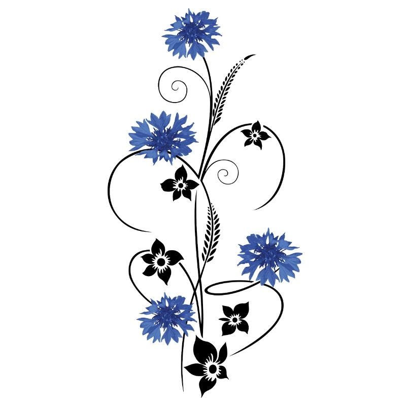 Kornblumen mit Blumen und Gräser